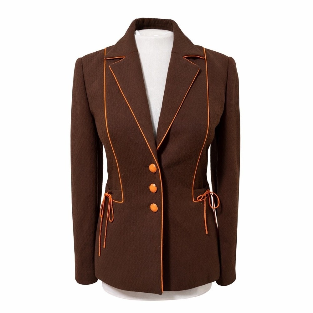 Ports International Brown Orange Trim Tailored Blazer Jacket 6 Retro Luxury Twee
